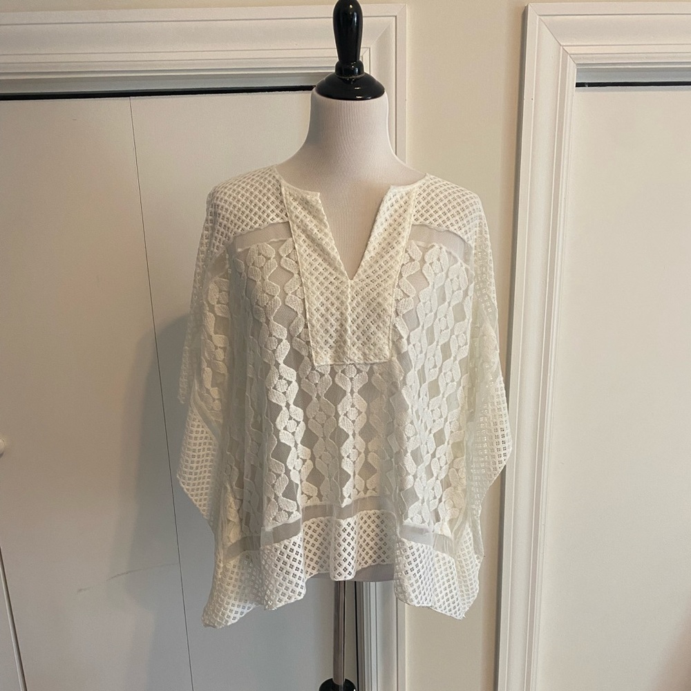 NWT Anthropology Sheer White Lace Top One Size